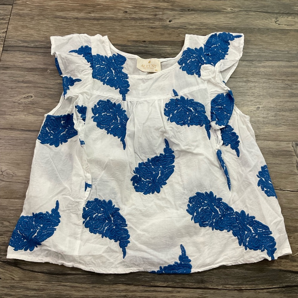 AUGUST Higher Than The Sun Embroidered Blouse Womens Sz M/L